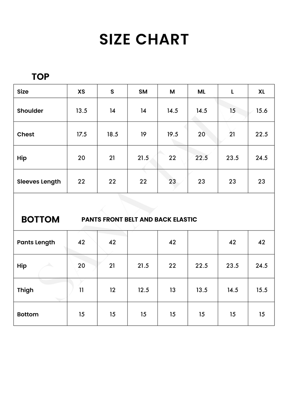 ST-005 Size Chart